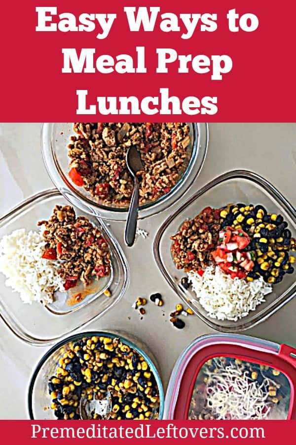 Meal prep lunch idea: turkey taco rice bowls with corn and black beans.