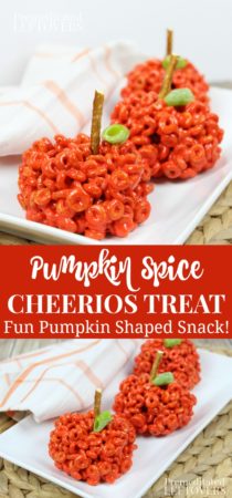 This Pumpkin Spice Cheerios treat recipe is made into a fun pumpkin shape