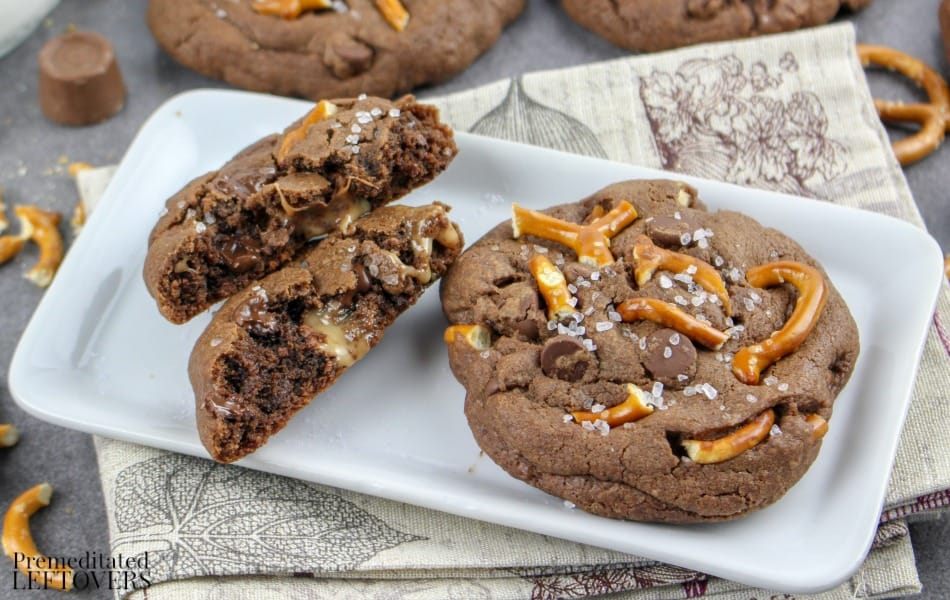 Rolo Stuffed Salted Caramel and Pretzel Cookies