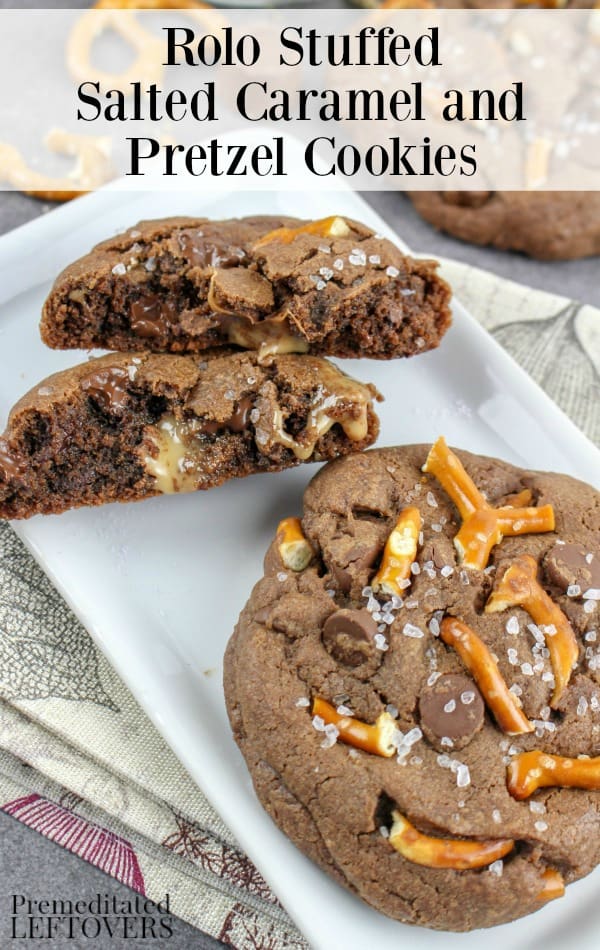 Rolo stuffed salted caramel and pretzel cookies