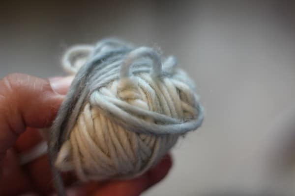 homemade wool dryer ball bumps in yarn ball..