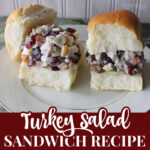 turkey salad sandwiches recipe with apple, cranberries, and celery on a plate