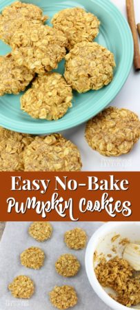 This No-Bake Pumpkin Cookies recipe is a delicious seasonal take on a classic favorite. Uses pumpkin puree, pumpkin pie spice, a nut butter, and quick oats.