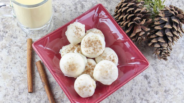 Serve eggnog truffles at your next party in a festive dish or package them up and give them as a gift to friends and neighbors.