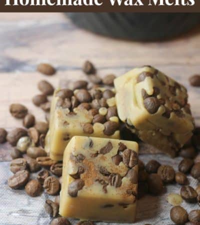 homemade coffee scented wax melts with coffee beans.