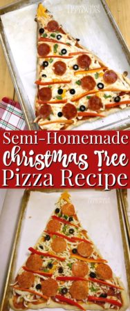 Christmas tree pizza recipe using pre-made pizza dough.
