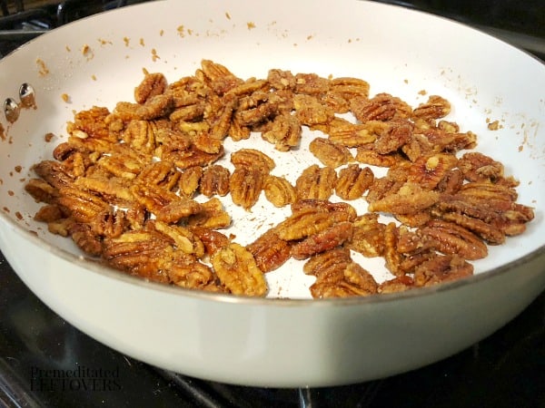 How to make candied pecans on the stove top in a frying pan.