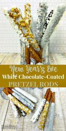 New Year's eve white chocolate coated pretzel rods recipe
