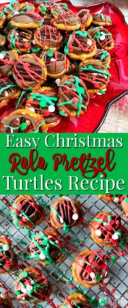This quick and easy Christmas Rolo pretzel turtles recipe is a hit at holiday parties!