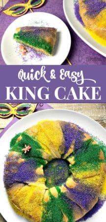 Easy King Cake Recipe using crescent roll dough and a cream cheese filling