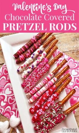 Valentine's Day Chocolate Covered Pretzel Rods Recipe with Sprinkles