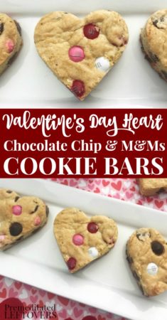 Valentine's Day Heart Chocolate Chip and M&Ms Cookie Bars Recipe