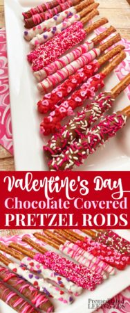 Valentine's Day chocolate covered pretzel rods recipe
