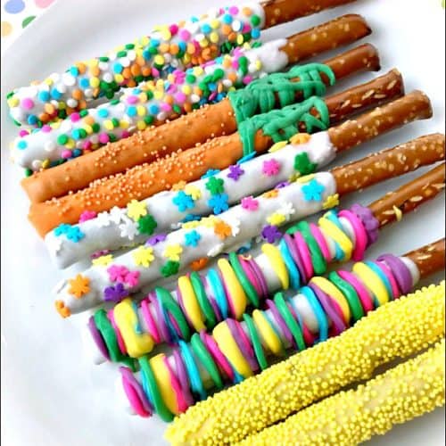 Easter White Chocolate Covered Pretzel Rods - A Fun Easter Treat!