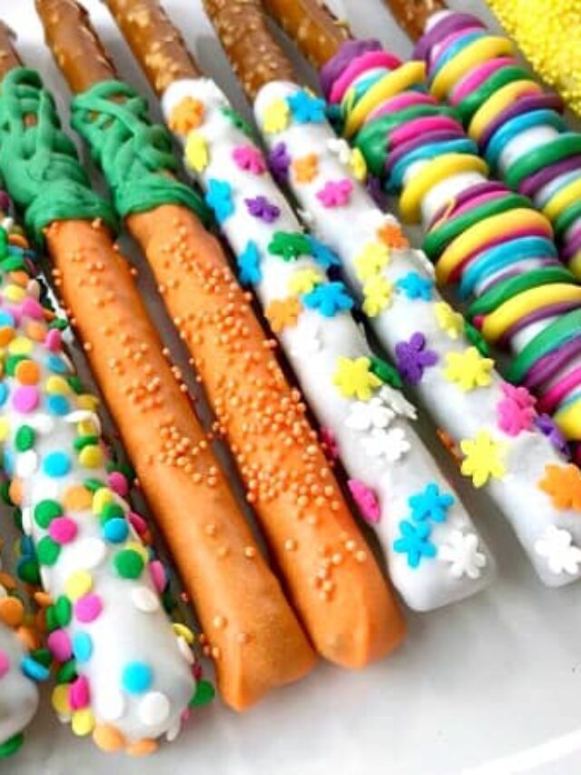 Adorable Easter White Chocolate Covered Pretzel Rods Story