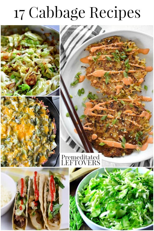 Cabbage recipes including pancakes, macaroni and cheese, and tacos