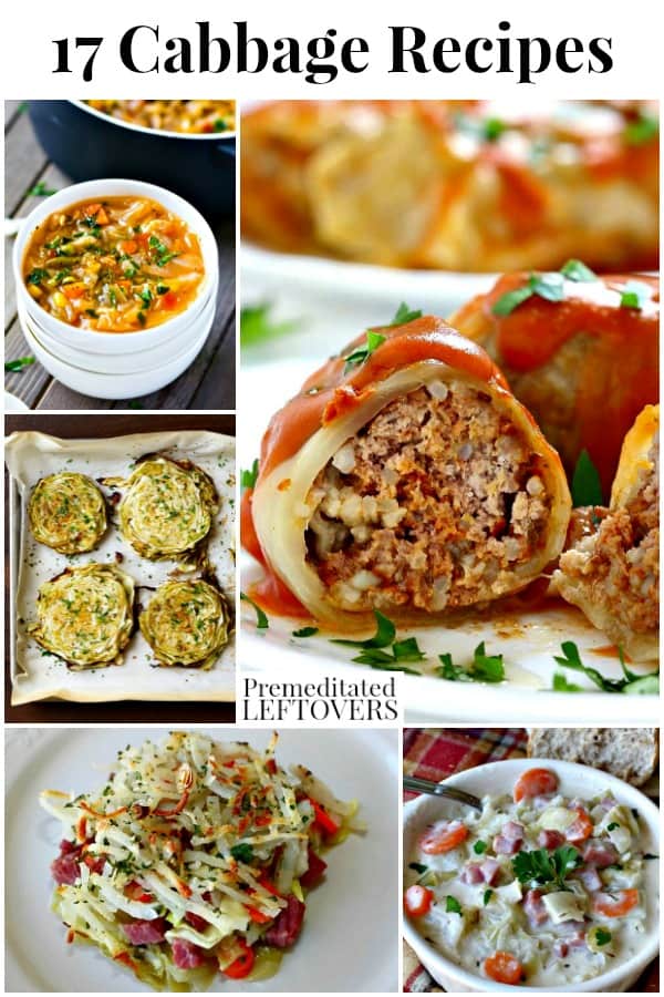 Cabbage recipes including cabbage rolls, cabbage soup, and corned beef casserole