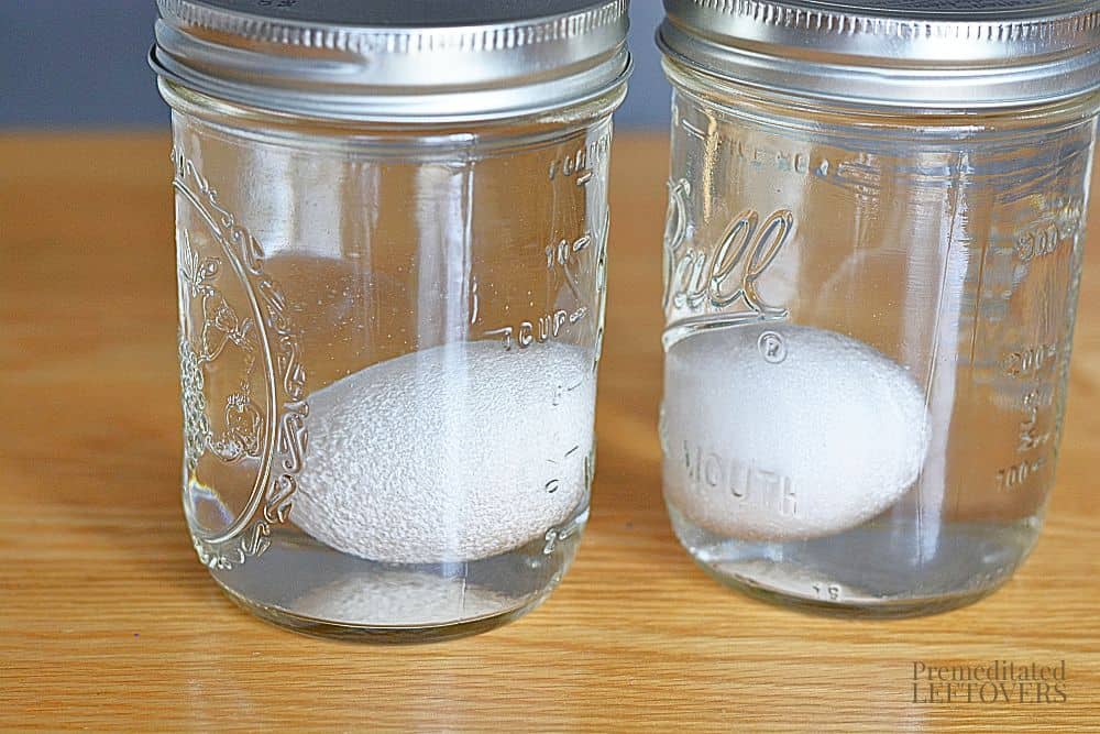 Eggs in Mason jars filled with vinegar. Don't tighten the top much - you must let gas escape.
