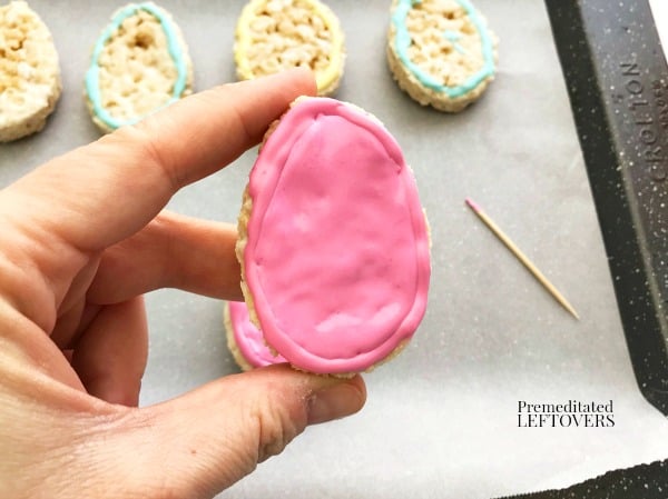 Icing the Easter Egg Rice Krispie treats