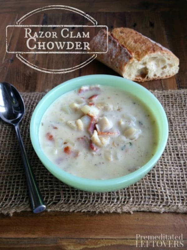 Homemade azor Clam Chowder Recipe in bowl with bread