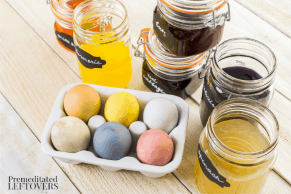 Naturally dyed Easter eggs in an egg carton
