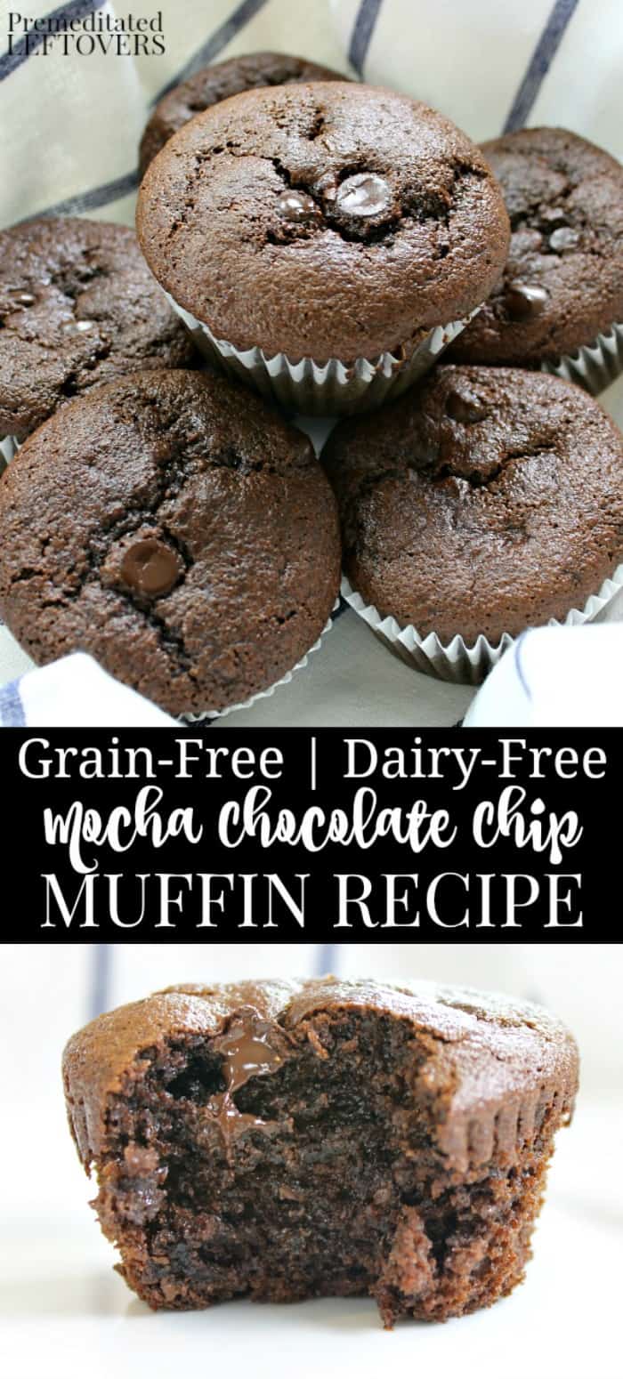 Basket of grain-free mocha chocolate chip muffins
