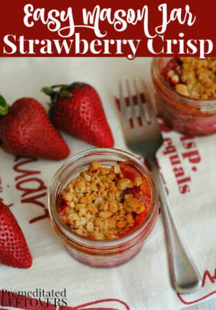 strawberry crisp recipe made in a mason jar