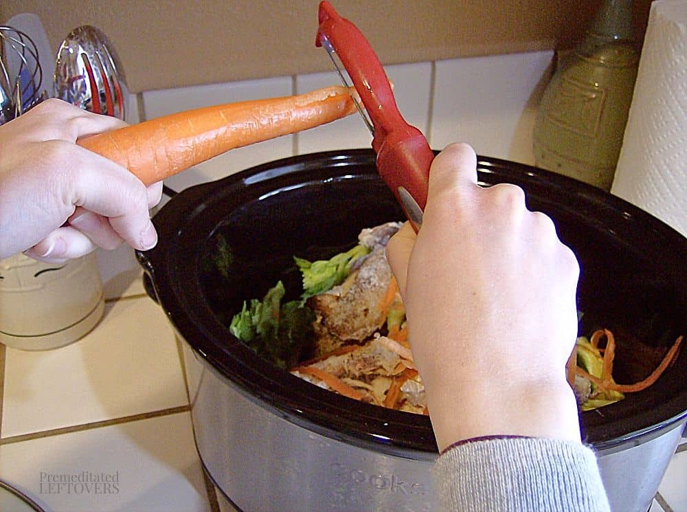 peeling carrots directly into slow cooker when making broth