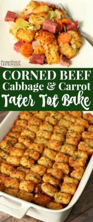 Corned beef, cabbage, and carrot tater tot bake recipe.