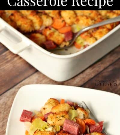 A serving of the corned beef and tater tot casserole recipe.