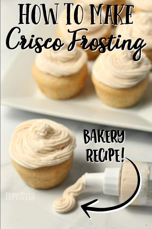 Classic White Crisco frosting on top of cupcakes