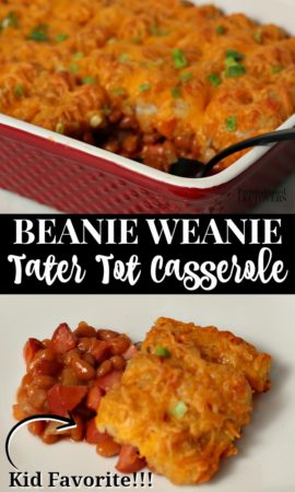 This beanie weenie tater tot casserole recipe is a kid favorite!