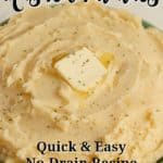 A batch of quick and easy instant pot mashed potatoes recipe in a green bowl.