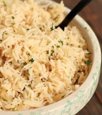 Instant Pot onion and garlic rice in a bowl.