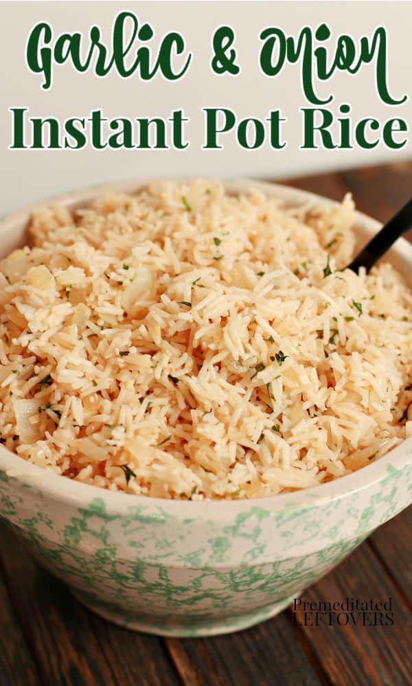 Homemade onion and garlic rice in a bowl.