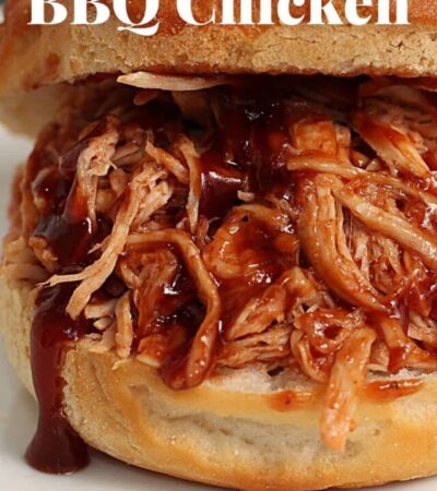 Instant Pot BBQ Chicken recipe served on a bun.