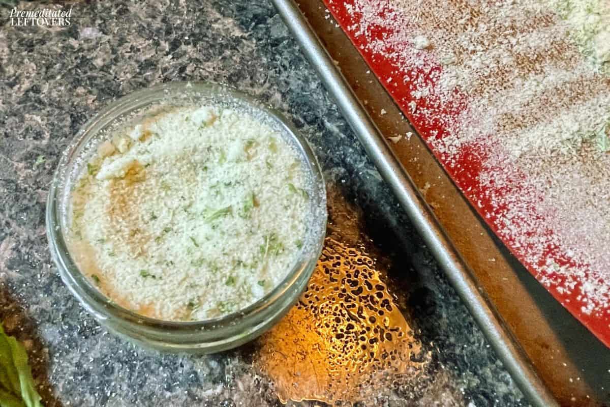Homemade Basil Salt Process Picture 4: basil salt on baking sheet.
