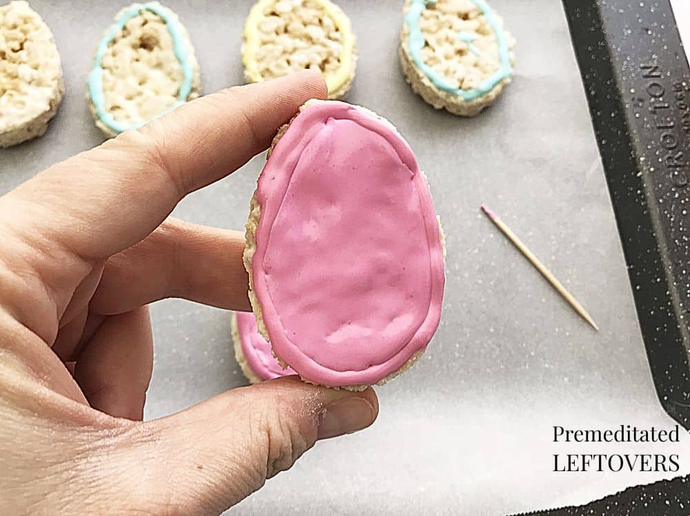 Icing the Easter Egg Rice Krispie treats
