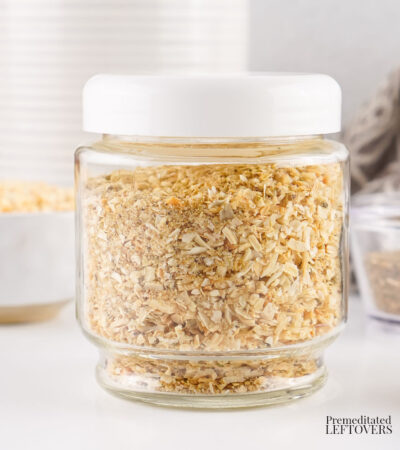Close-up of finished Copycat Lipton Onion Soup Mix recipe in an airtight container