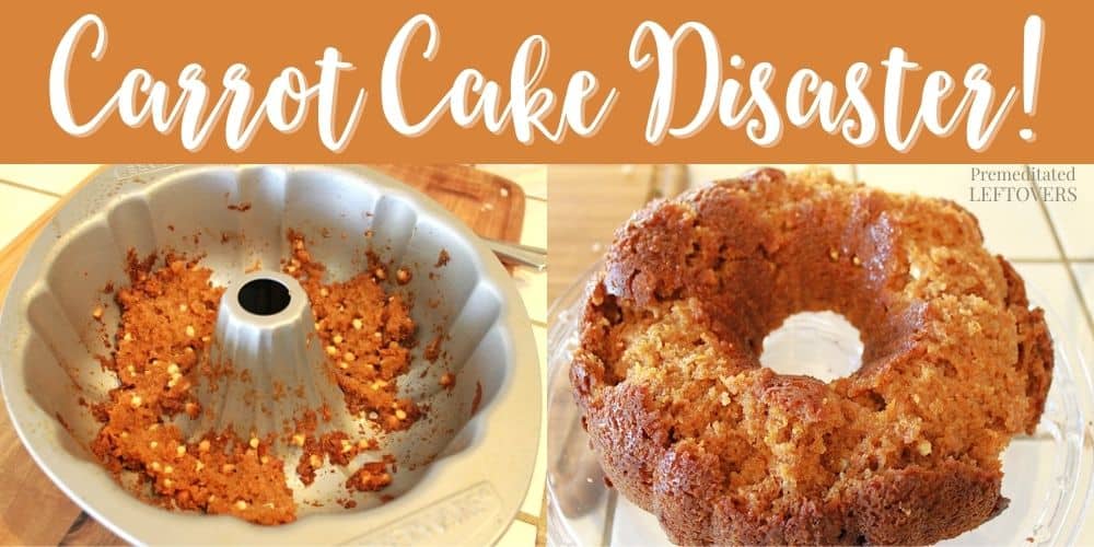 Carrot cake disaster! White chocolate chips stuck to the Bundt cake pan.