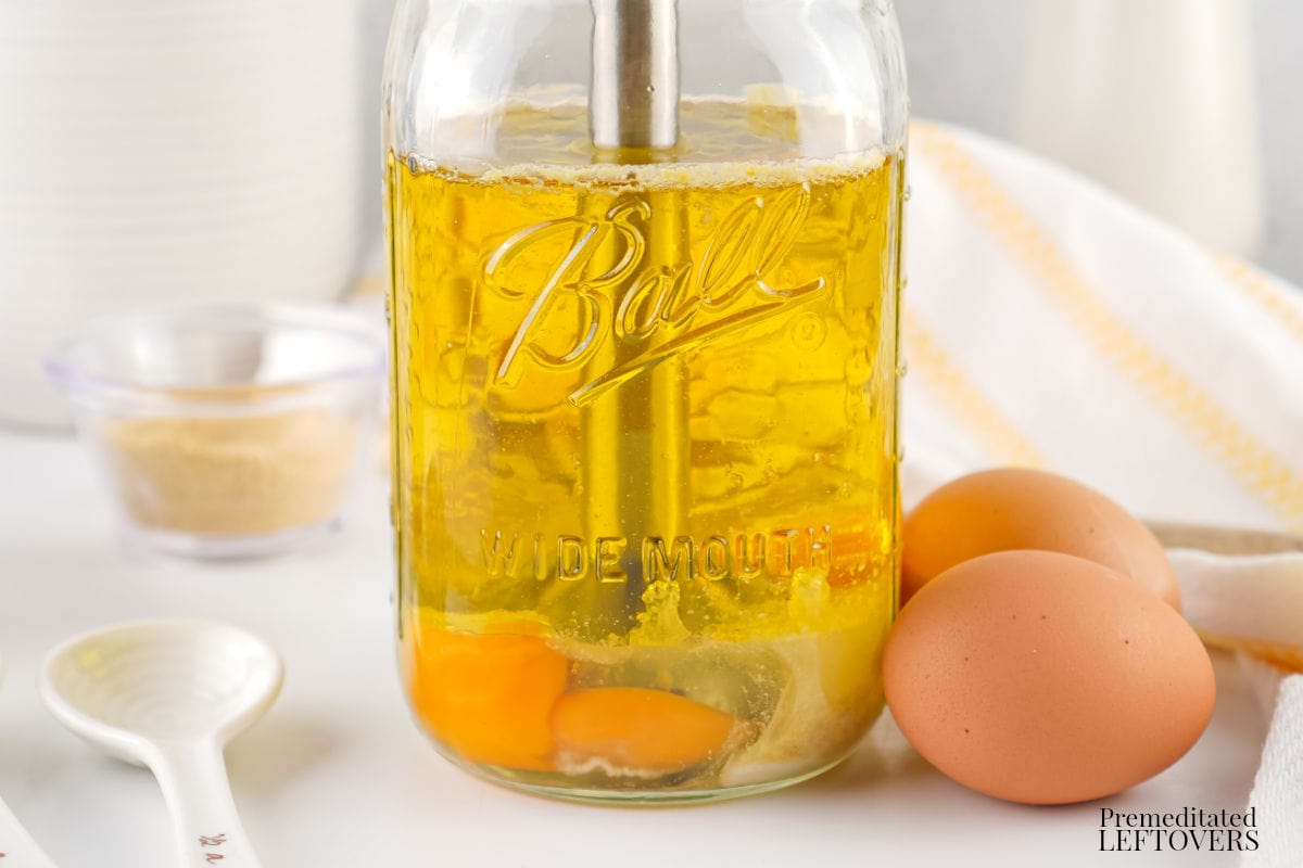 Gently use immersion blender to emulsify homemade mayo ingredients