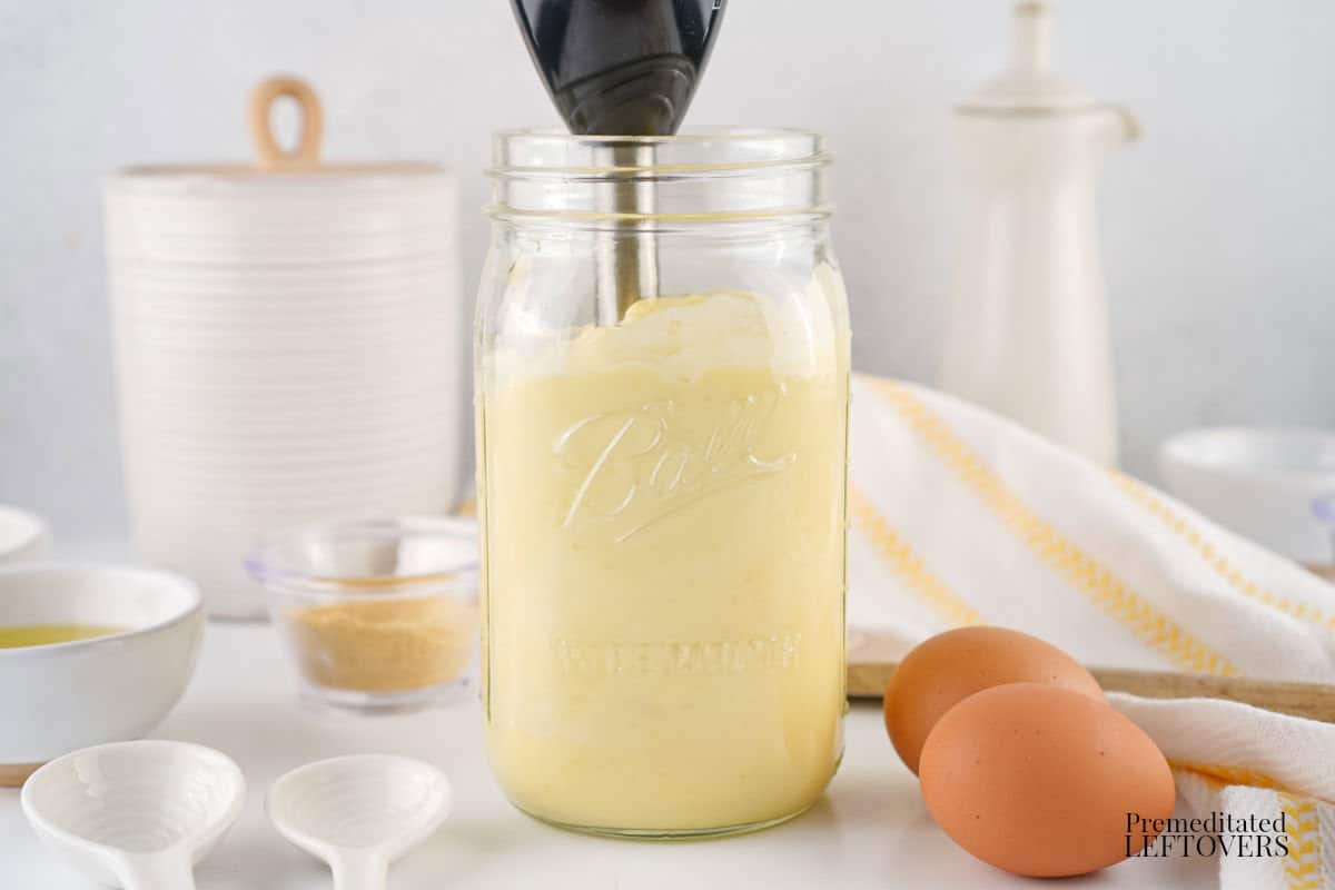 Last step is to make sure ingredients are fully blended and emulsified for your Homemade Mayonnaise Recipe