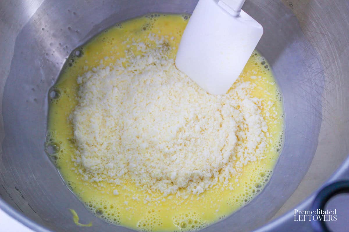 Mix eggs and parmesan for Leftover Baked Spaghetti Casserole Recipe