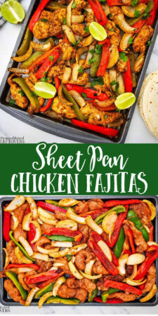 sheet pan chicken fajitas on a baking sheet
