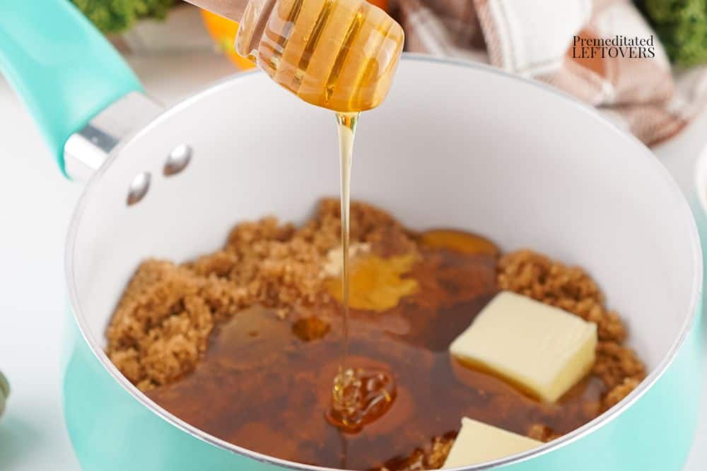 making the honey glaze for the ham